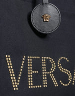 Load image into Gallery viewer, Versace Black Top Handle Canvas Leather Logo Crossbody Tote Bag