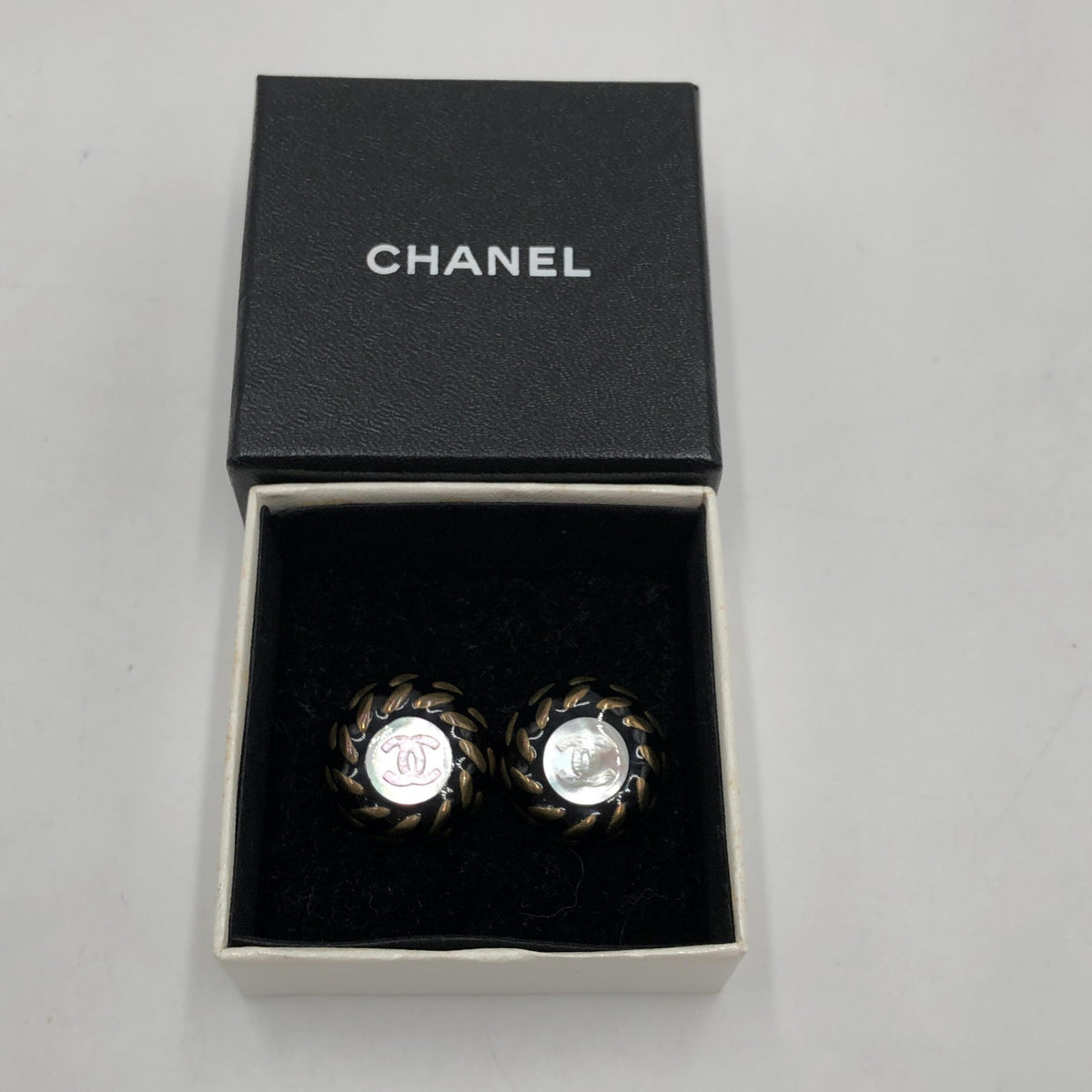 Chanel cc button clip on earrings