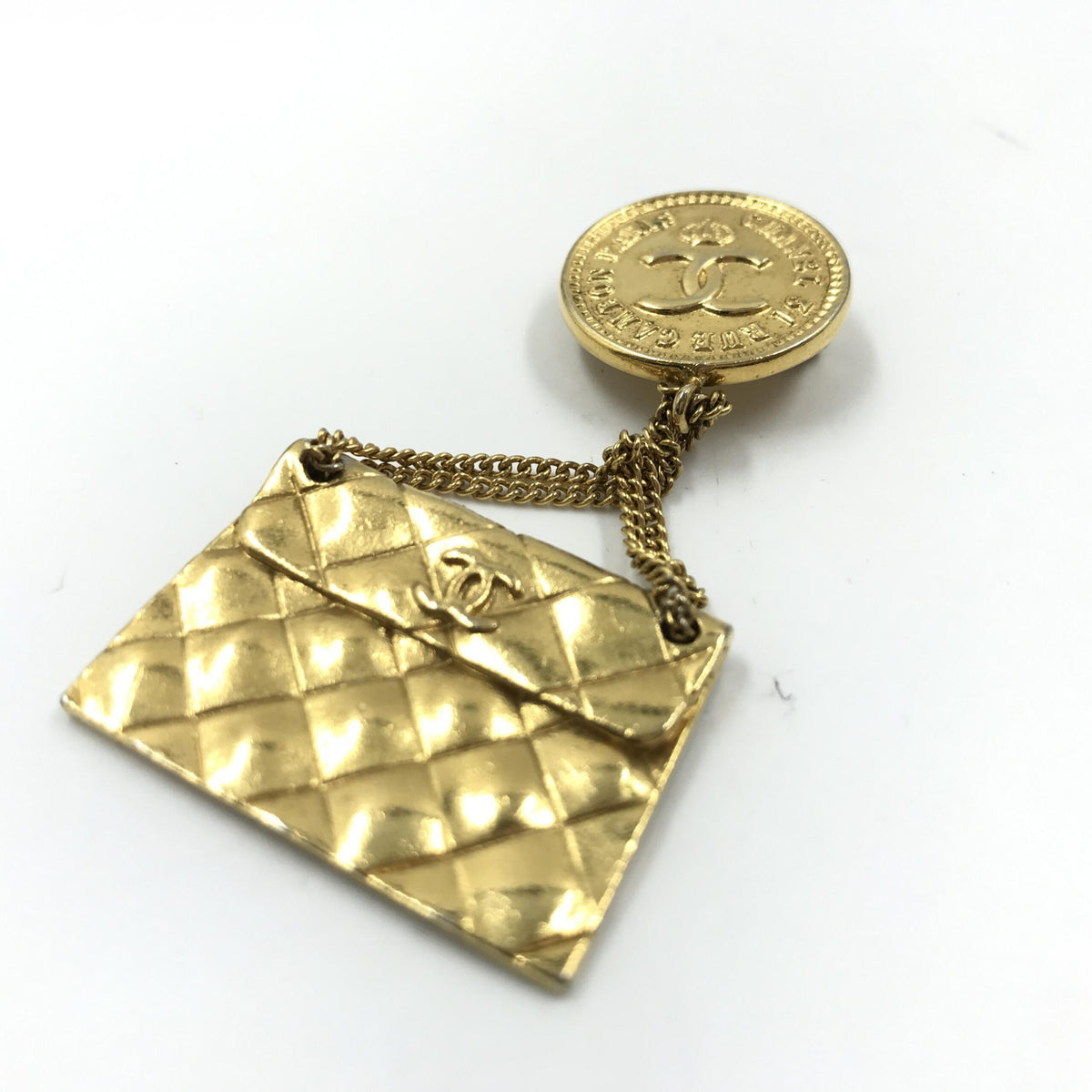 Chanel gold plated bag motif brooch