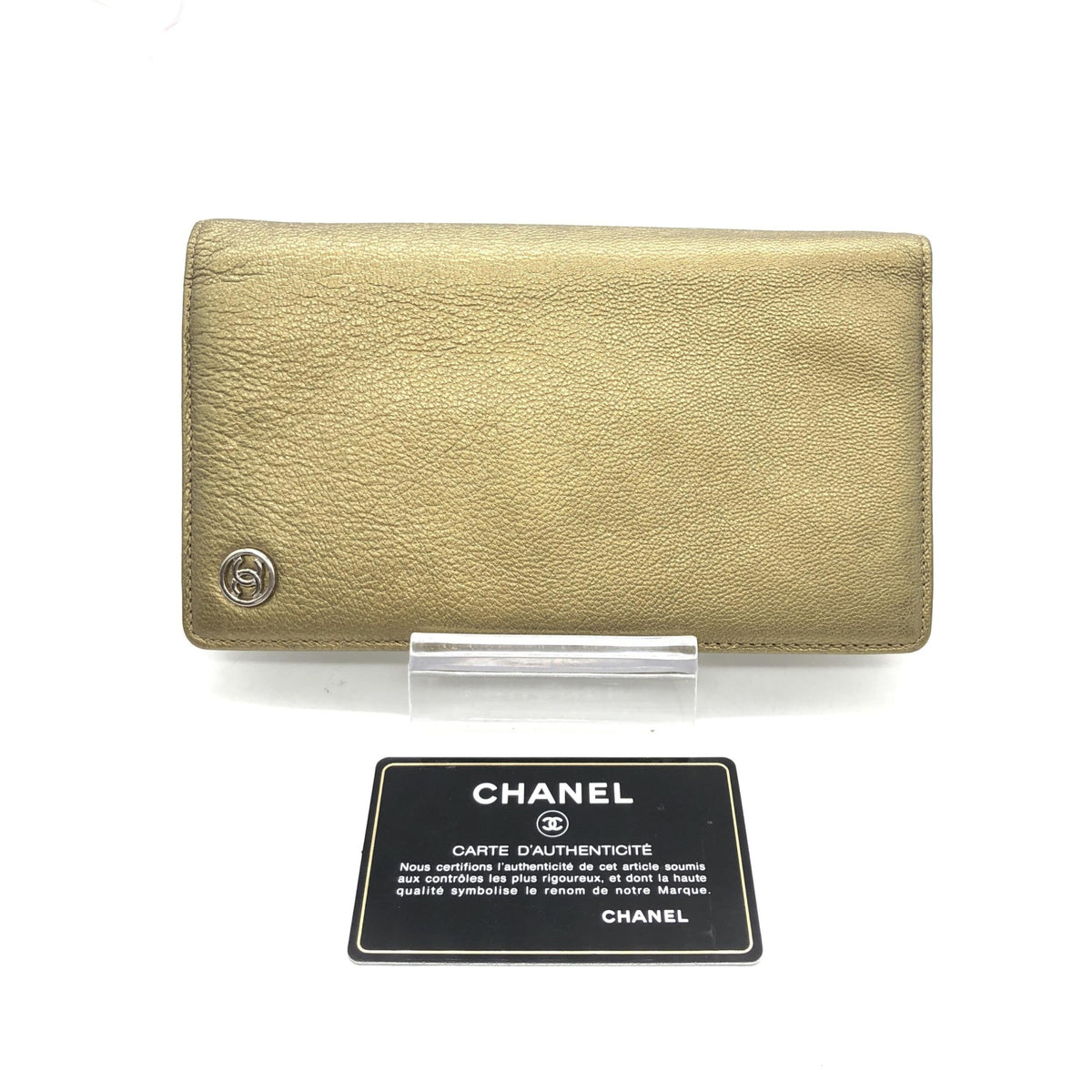 Chanel gold tone caviar leather bifold wallet
