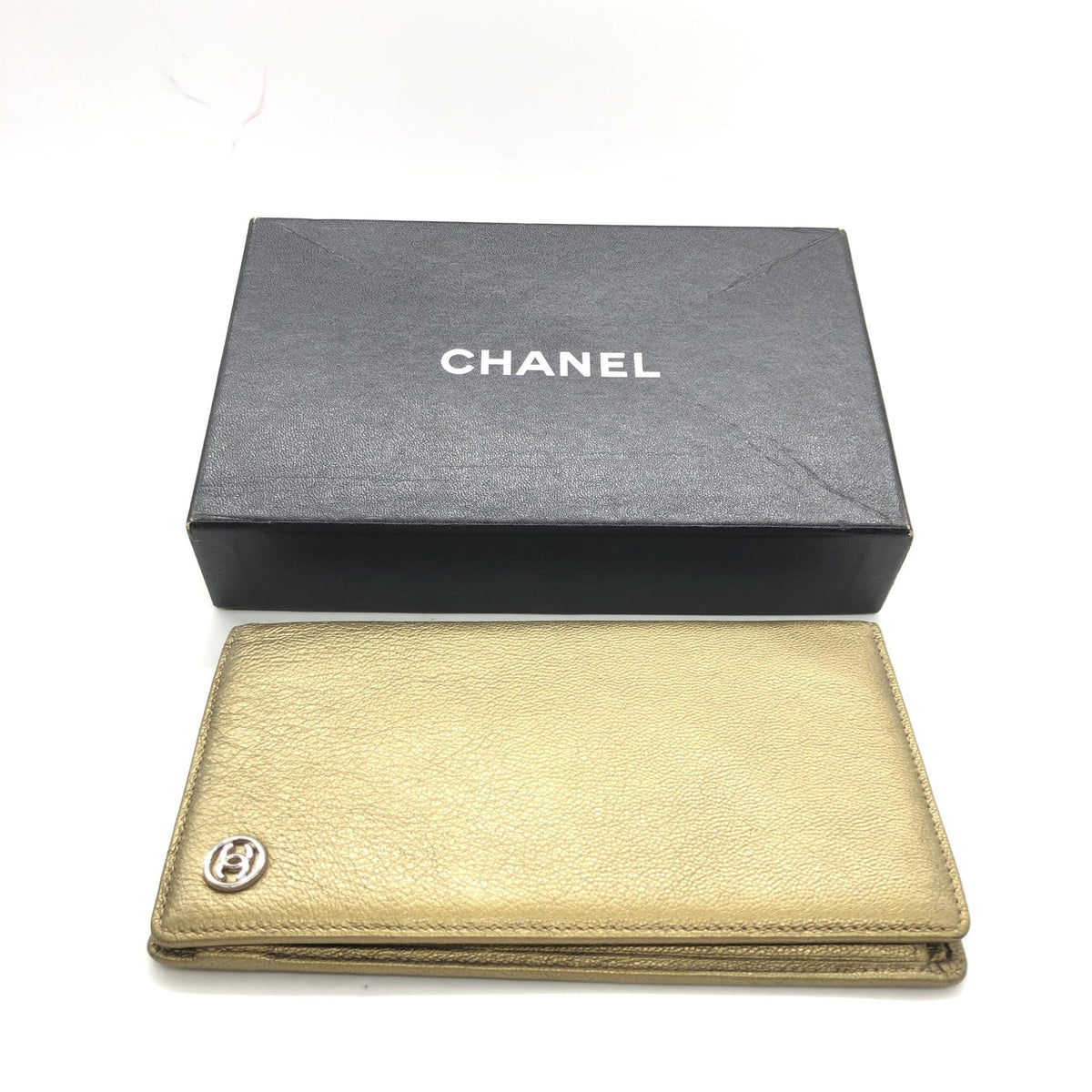 Chanel gold tone caviar leather bifold wallet