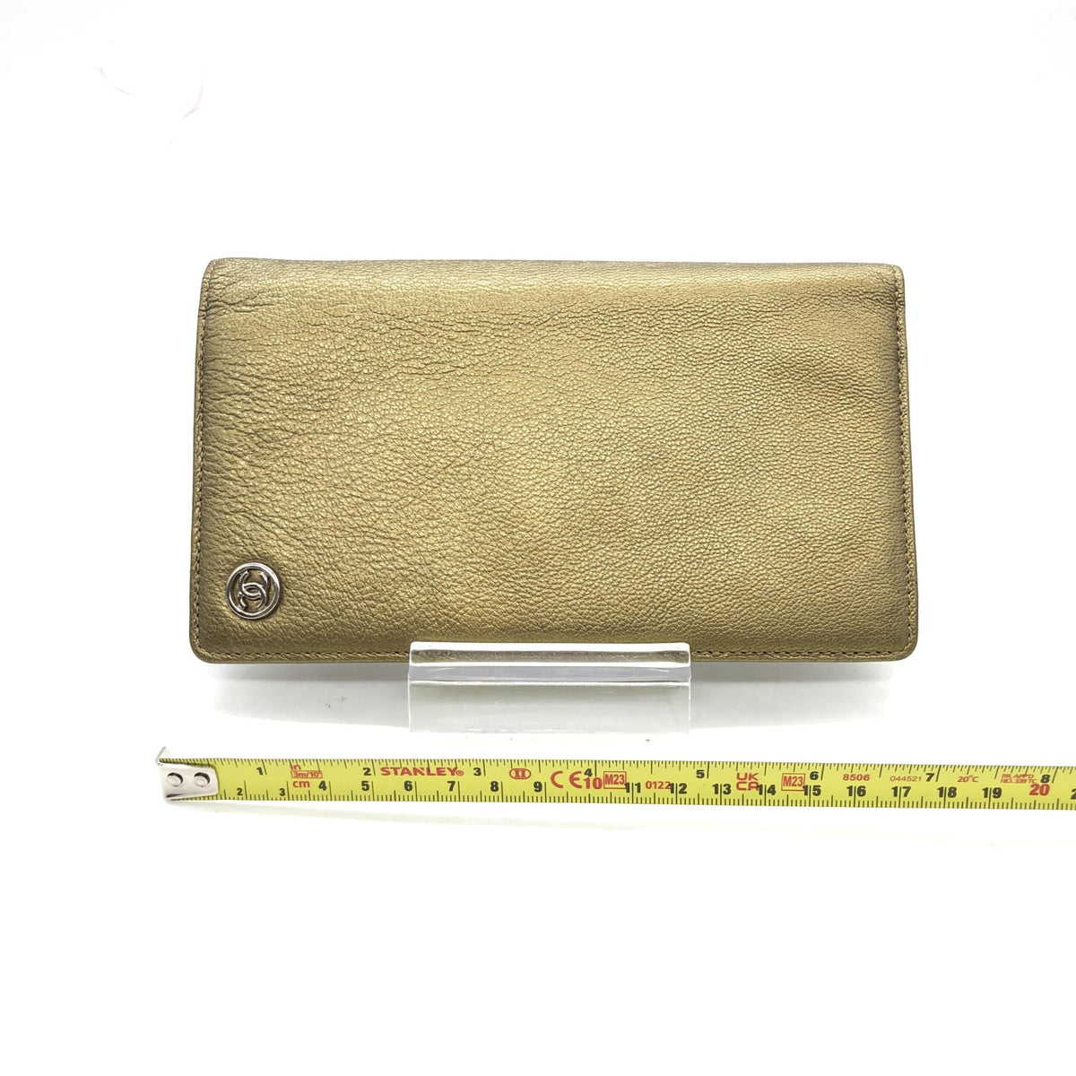 Chanel gold tone caviar leather bifold wallet