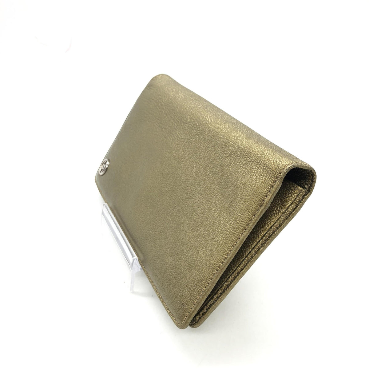 Chanel gold tone caviar leather bifold wallet