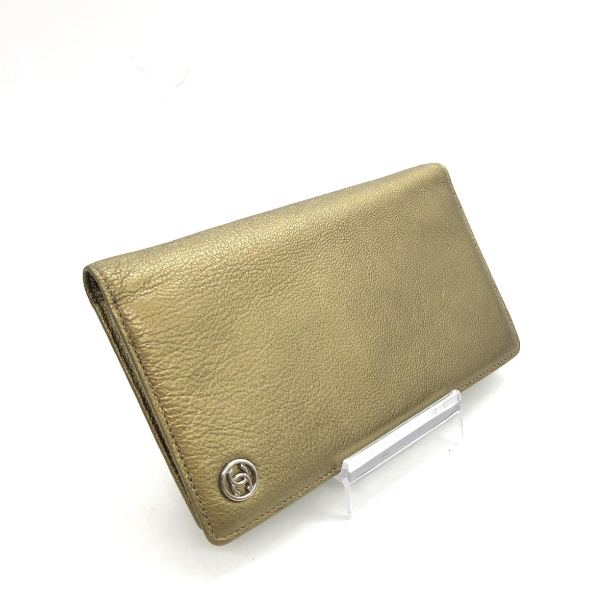 Chanel gold tone caviar leather bifold wallet