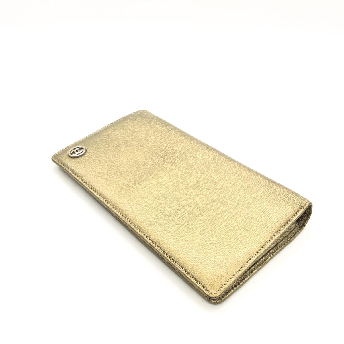 Chanel gold tone caviar leather bifold wallet