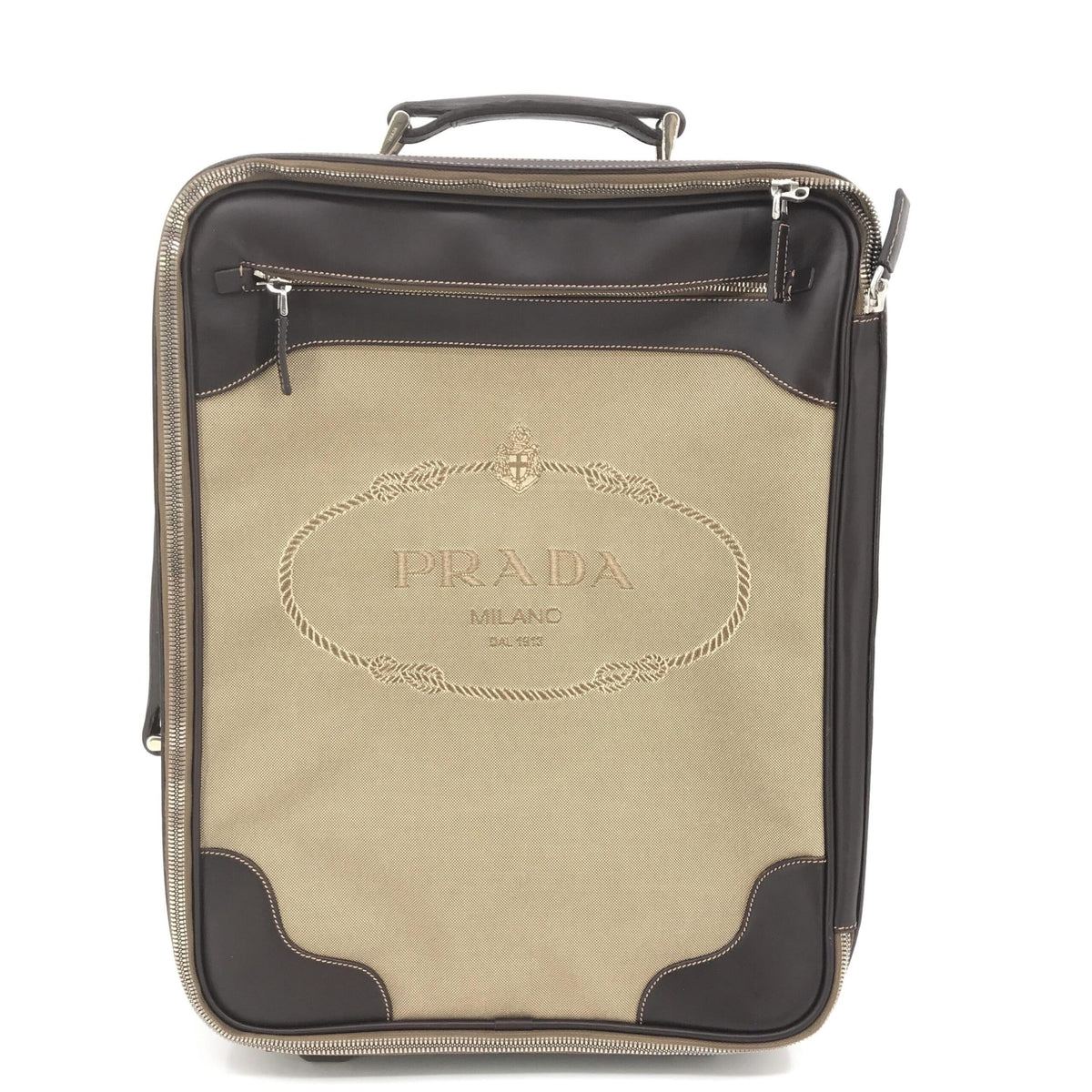 Prada jacquard canvas leather suitcase
