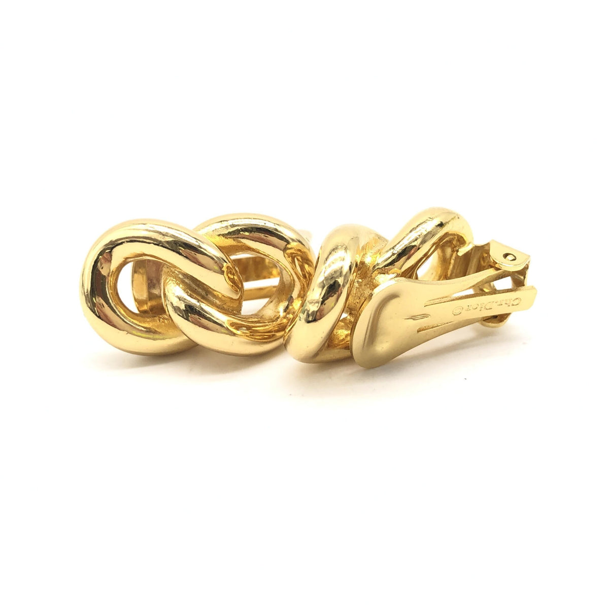Christian dior gold tone twisted chain clip on earrings