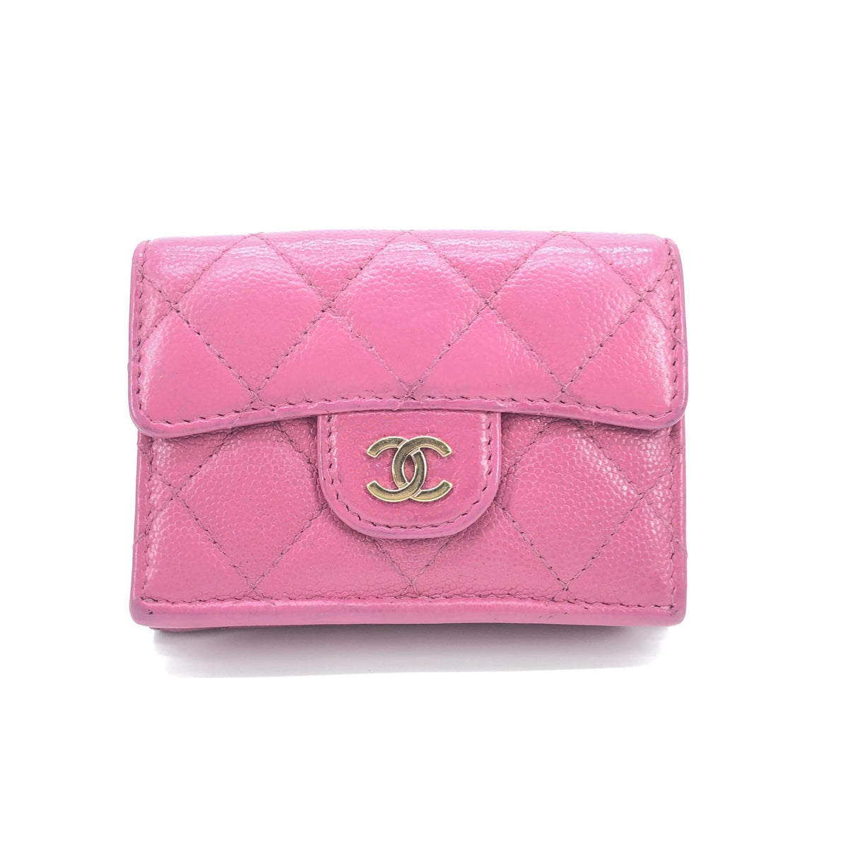 Chanel pink leather quilted flap wallet