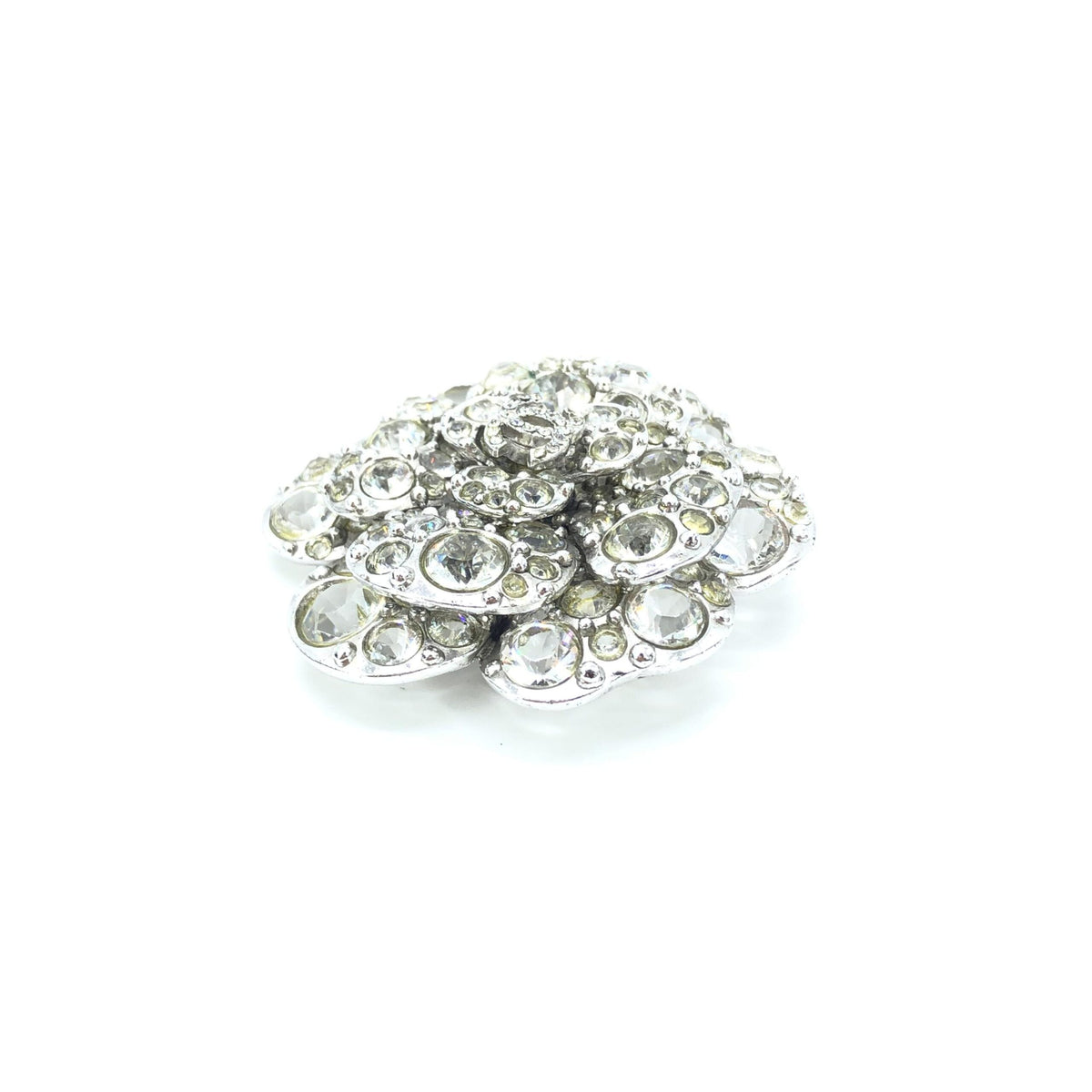 Chanel silver crystal camellia flower brooch