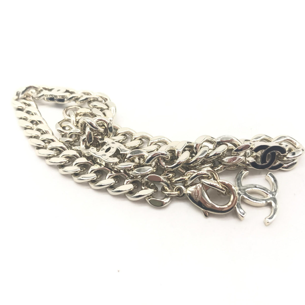 Chanel silver tone curb chain link necklace