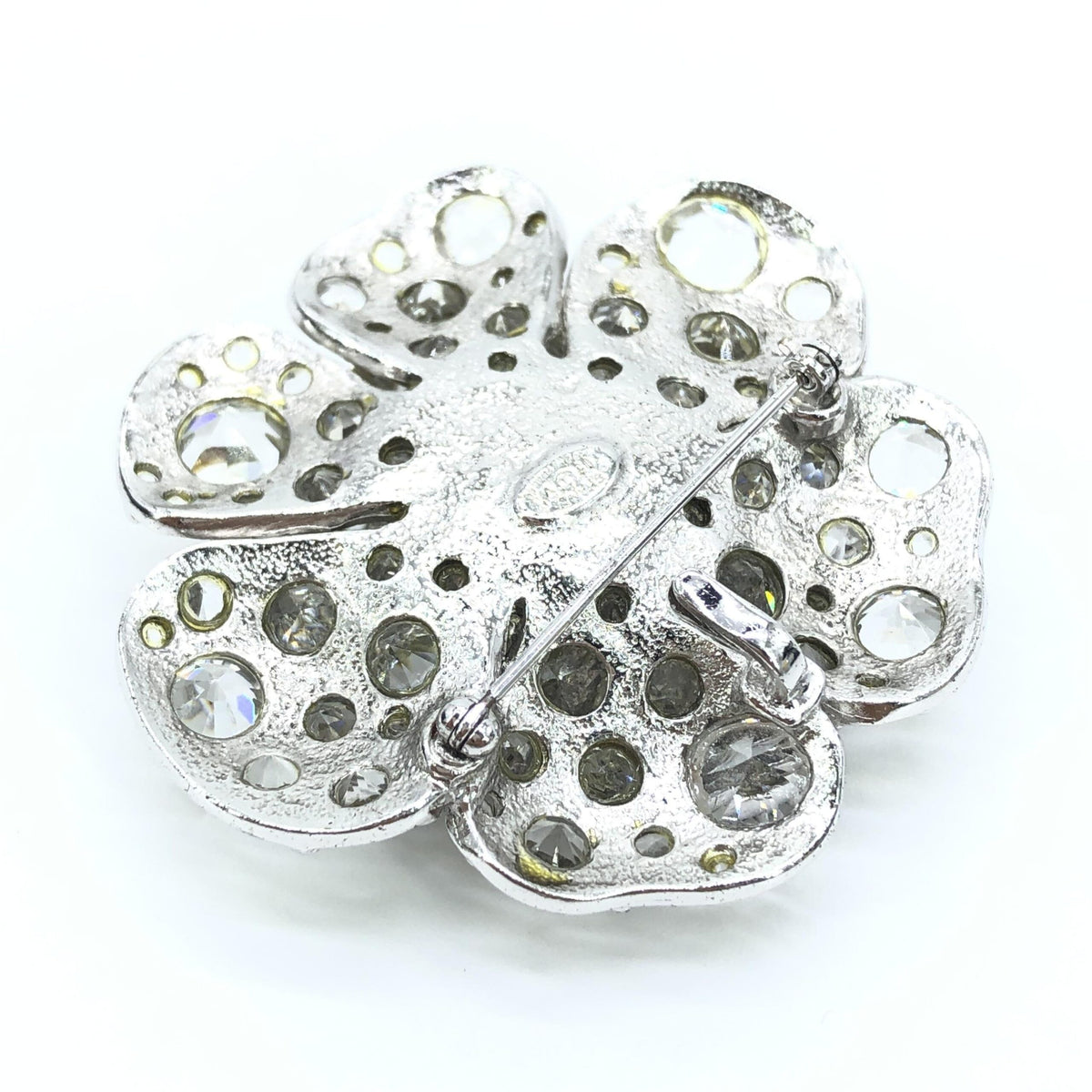 Chanel silver crystal camellia flower brooch