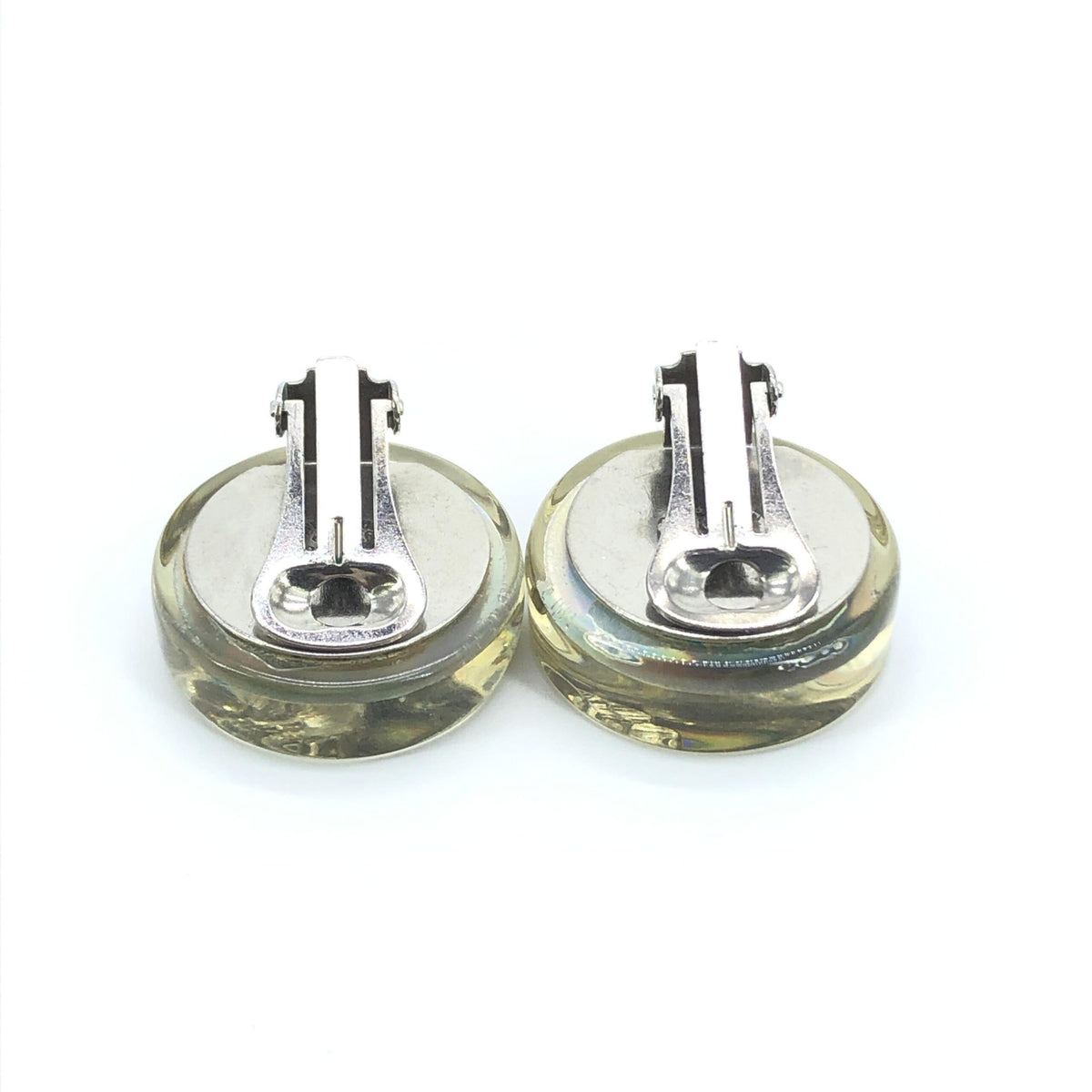 Chanel vintage holographic logo clip on earrings