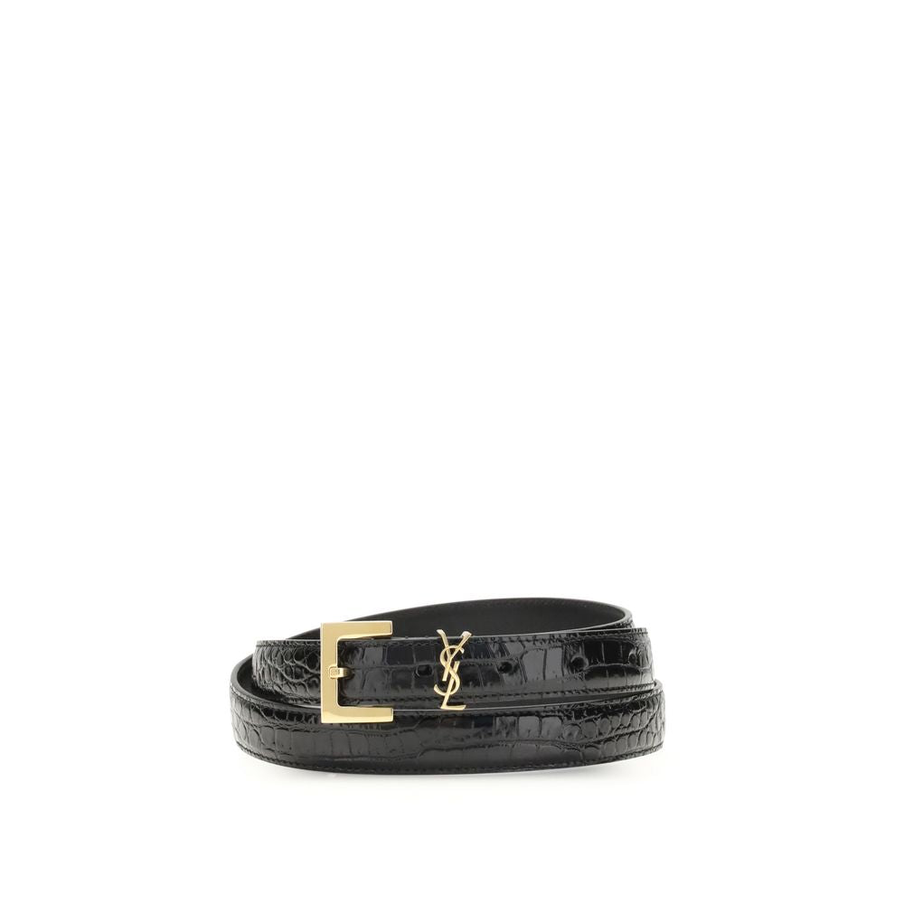Saint laurent black calf leather bos taurus regular belt