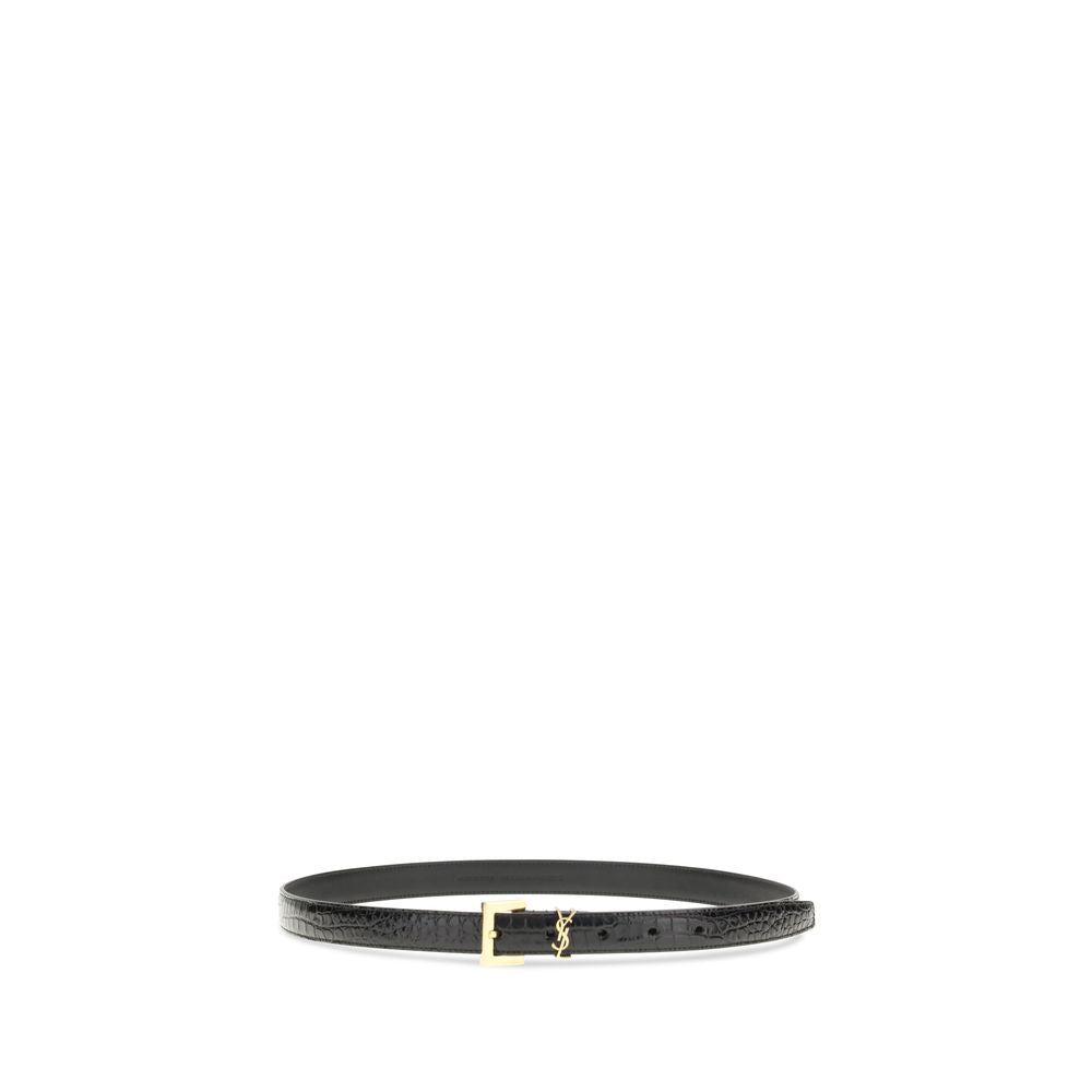 Saint laurent black calf leather bos taurus regular belt