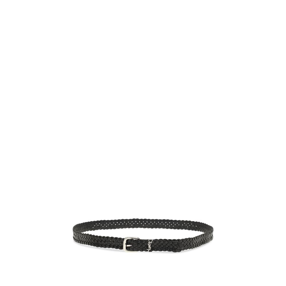 Saint laurent black calf leather bos taurus regular belt