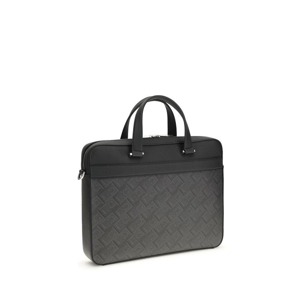 Ferragamo gray calf leather bos taurus briefcase
