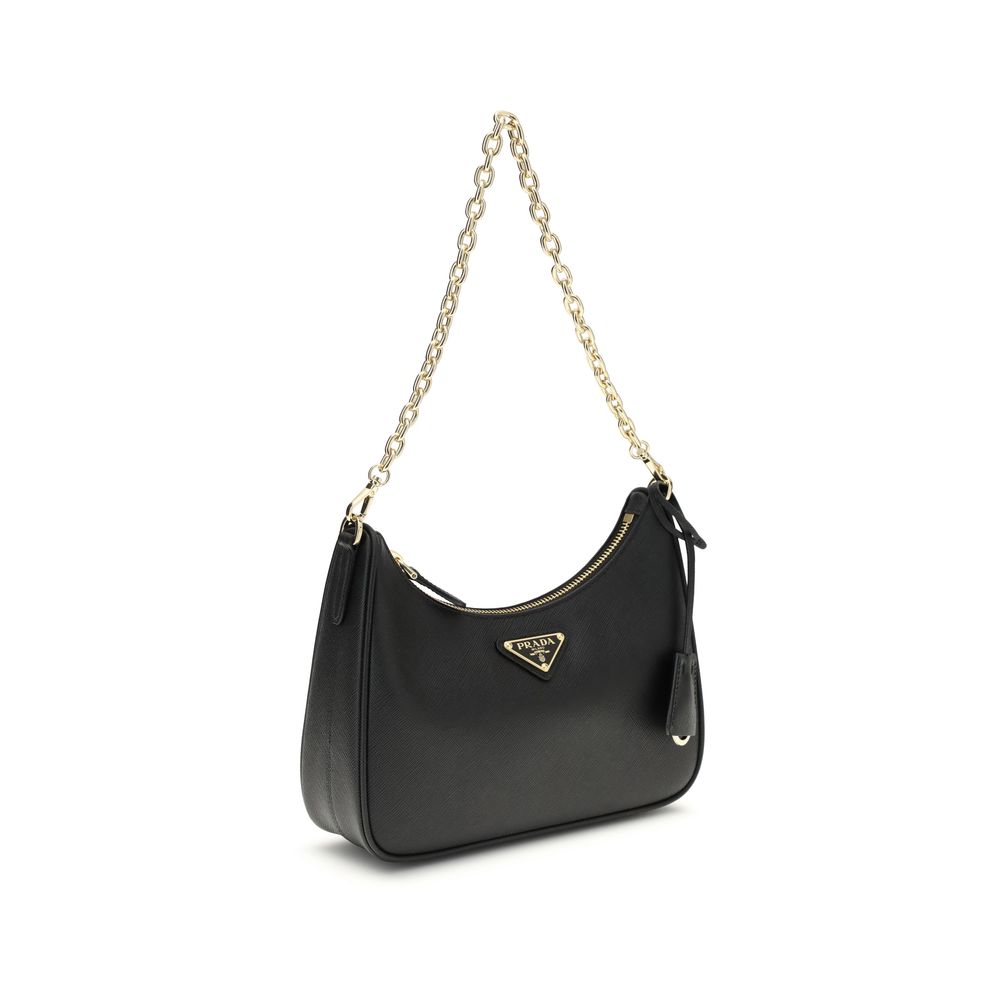 Prada black calf leather bos taurus shoulder bag