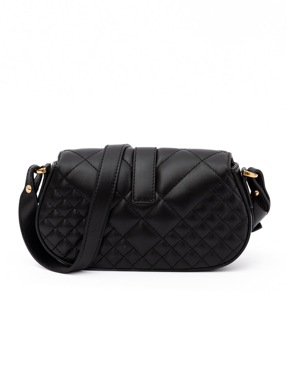 Versace black leather quilted shoulder strap bag