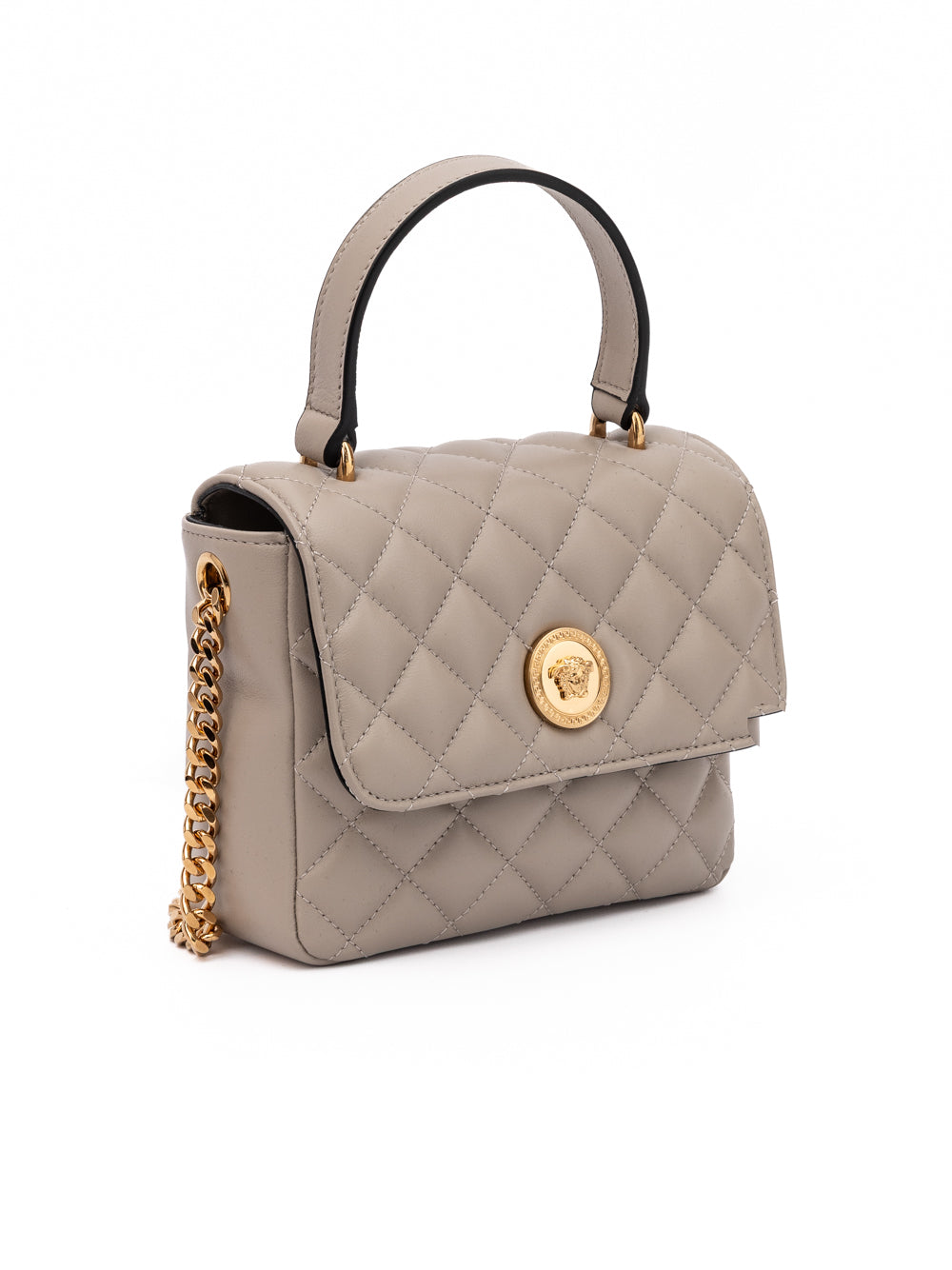 Versace taupe quilted leather handbag