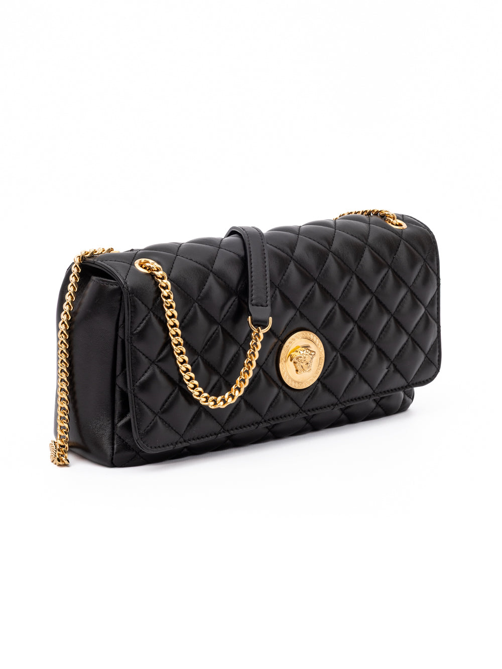 Versace black quilted leather shoulder strap bag