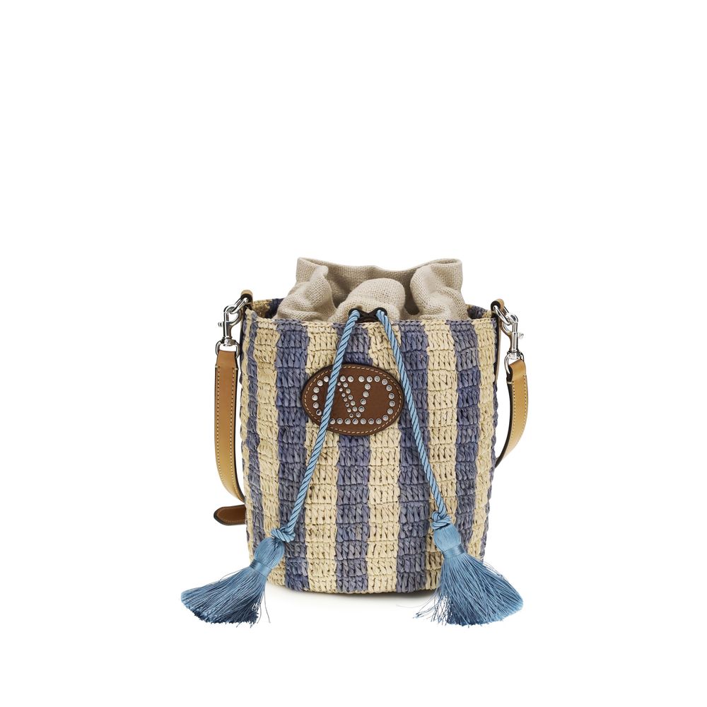Valentino Garavani Blue Raffia Backet Bag