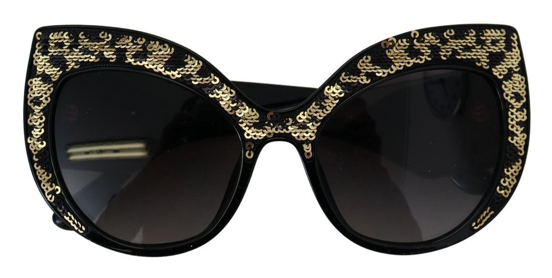 Dolce & Gabbana Zwart Goud Pailletten Vlinder Gepolariseerde DG4326 Zonnebril