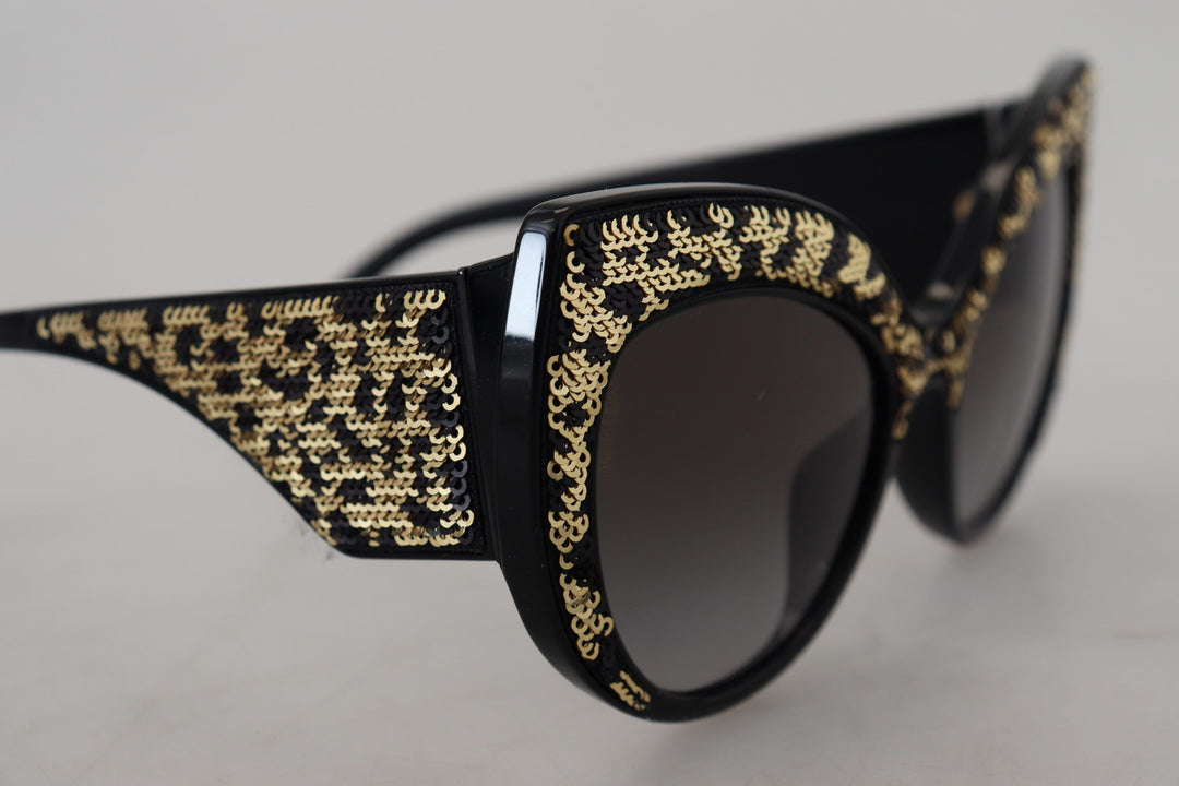 Dolce & Gabbana Zwart Goud Pailletten Vlinder Gepolariseerde DG4326 Zonnebril
