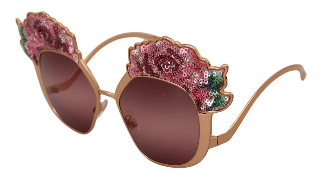 Dolce & Gabbana Roze Gouden Roos Pailletten Borduurwerk DG2202 Zonnebril