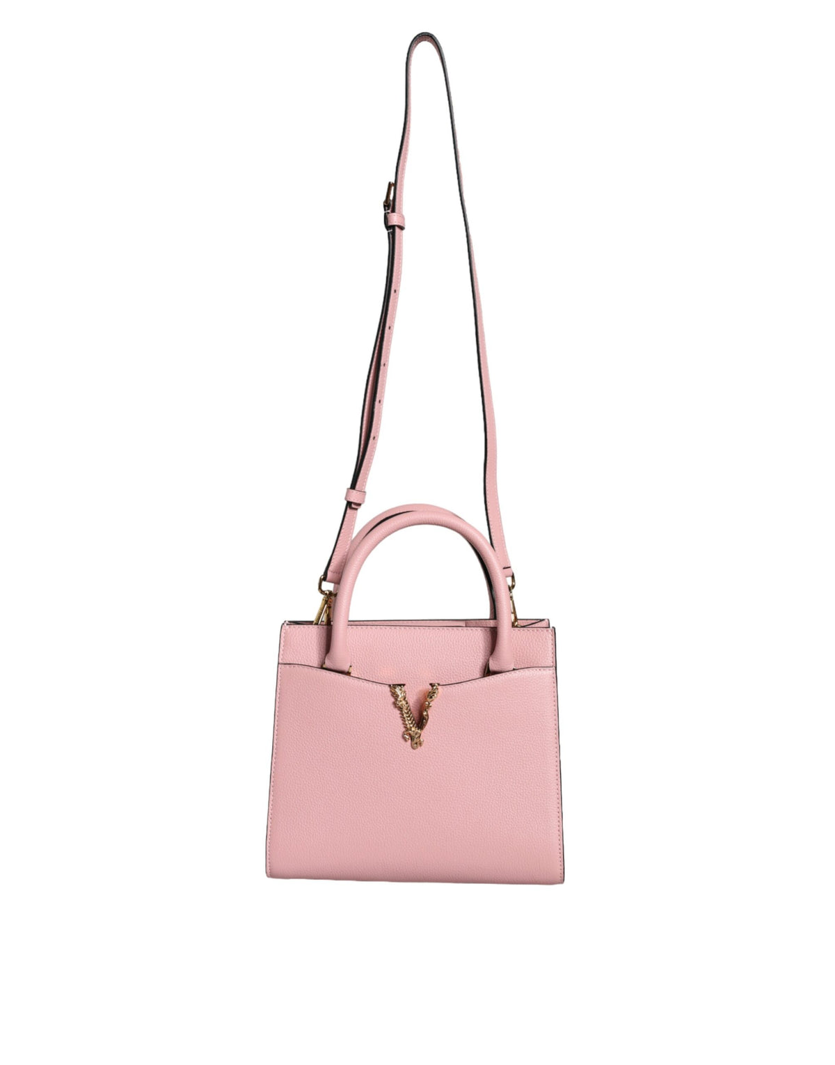 Versace pink small top handle grainy calf leather crossbody bag