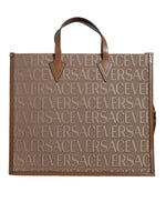 Load image into Gallery viewer, Versace bruine schoudertas met jacquard leren logo en handvat
