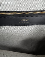 Load image into Gallery viewer, Versace White Top Handle Canvas Leather Logo Crossbody Tote Bag
