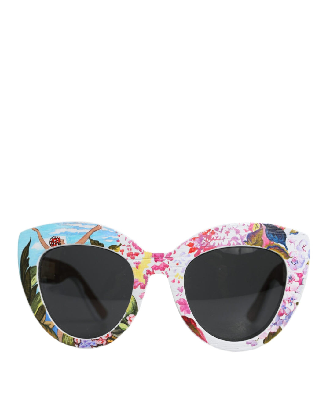 Dolce & Gabbana Multicolor Houten Kristal Messing Frame Bloem Handgeschilderde Zonnebril