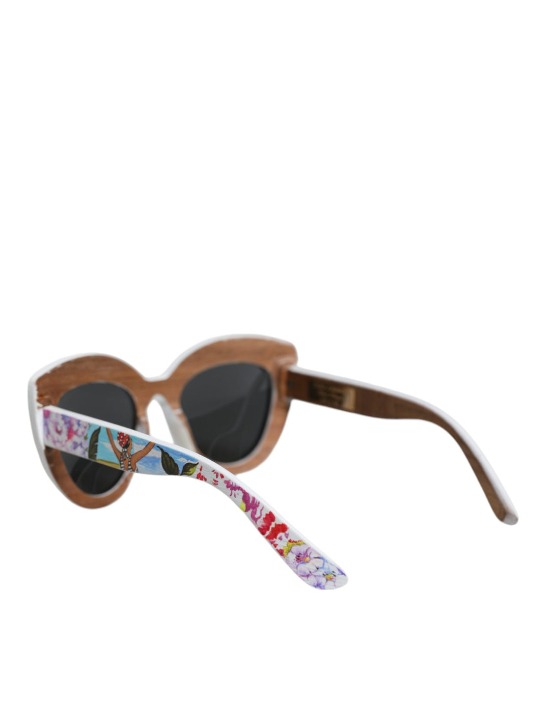 Dolce & Gabbana Multicolor Houten Kristal Messing Frame Bloem Handgeschilderde Zonnebril