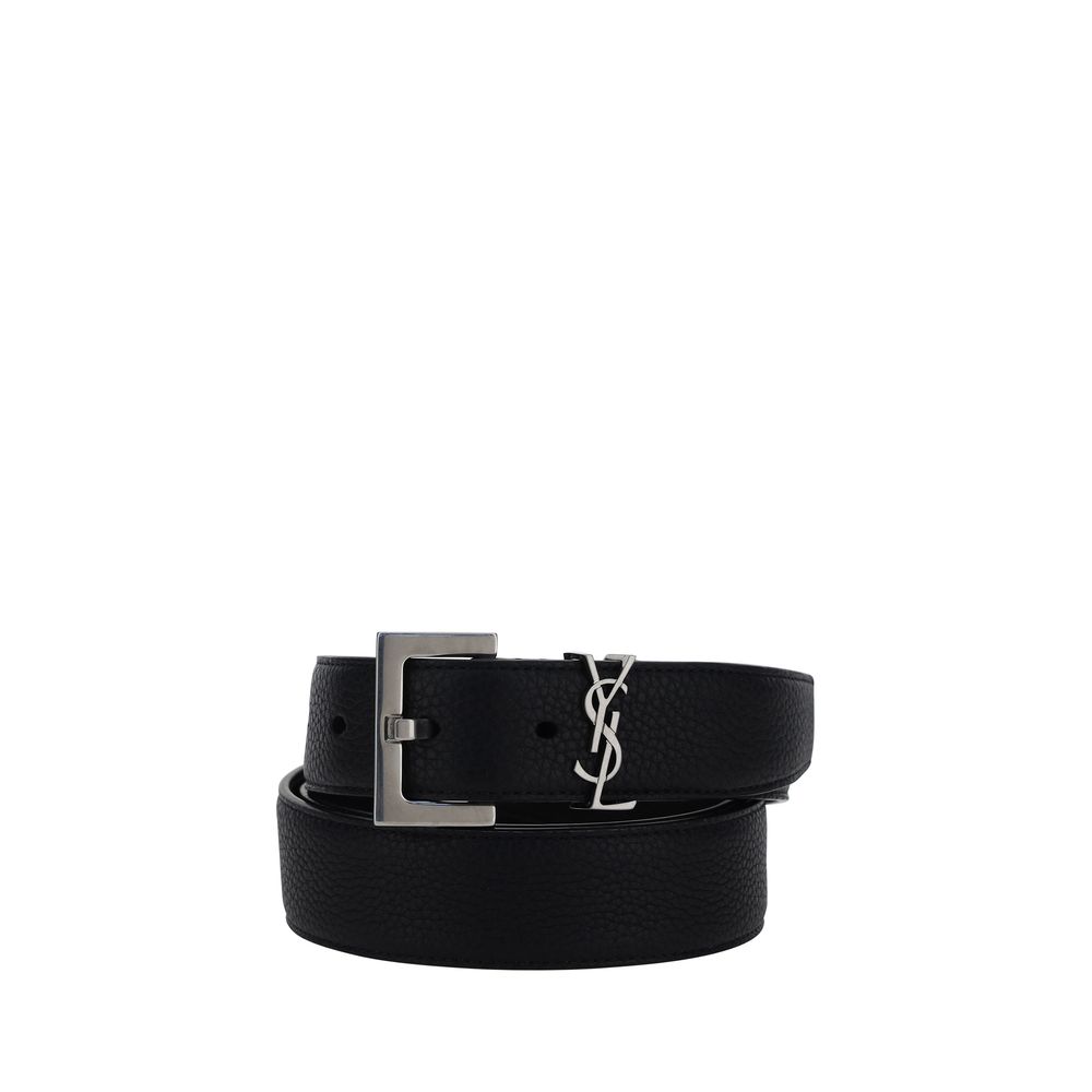 Saint laurent black calf leather bos taurus regular belt