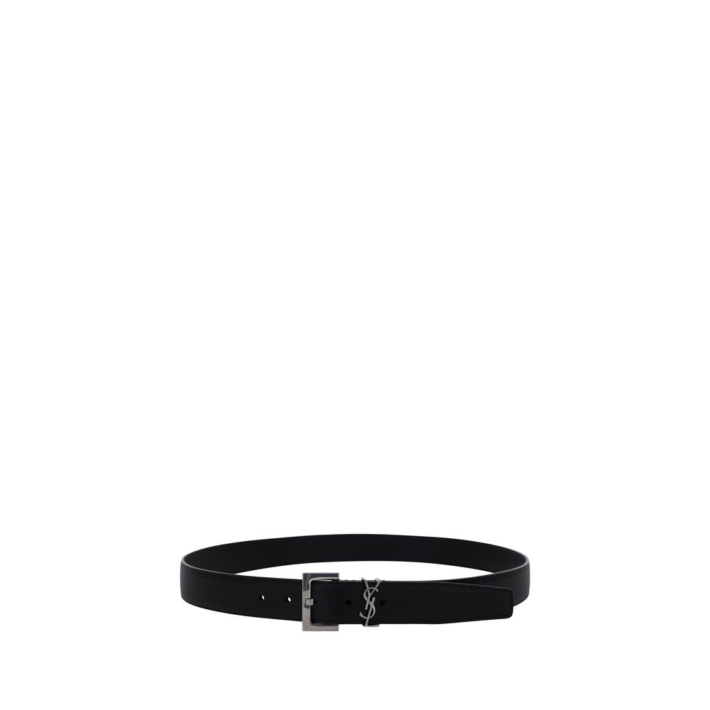 Saint laurent black calf leather bos taurus regular belt