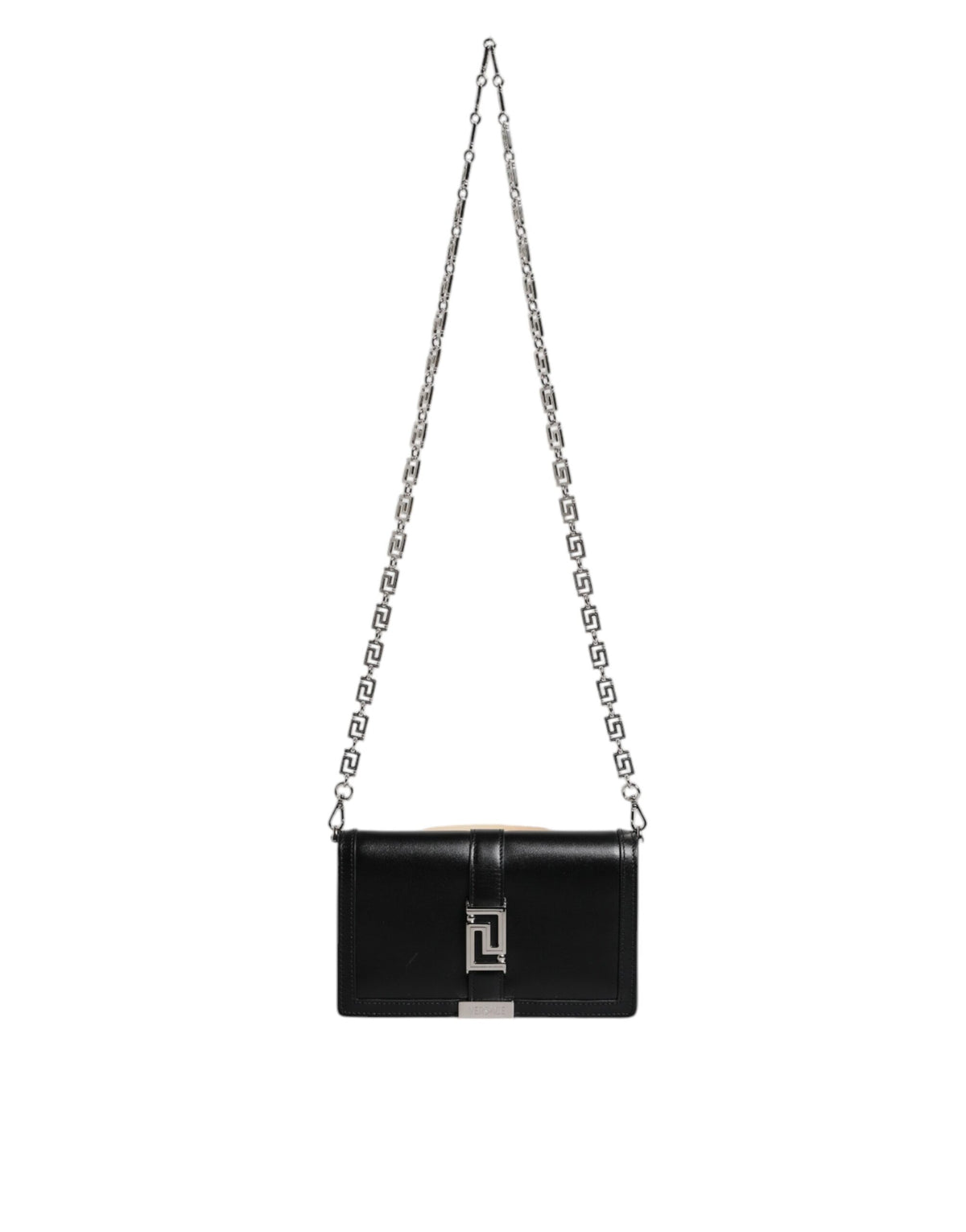 Versace black calfskin leather chain strap shoulder crossbody bag